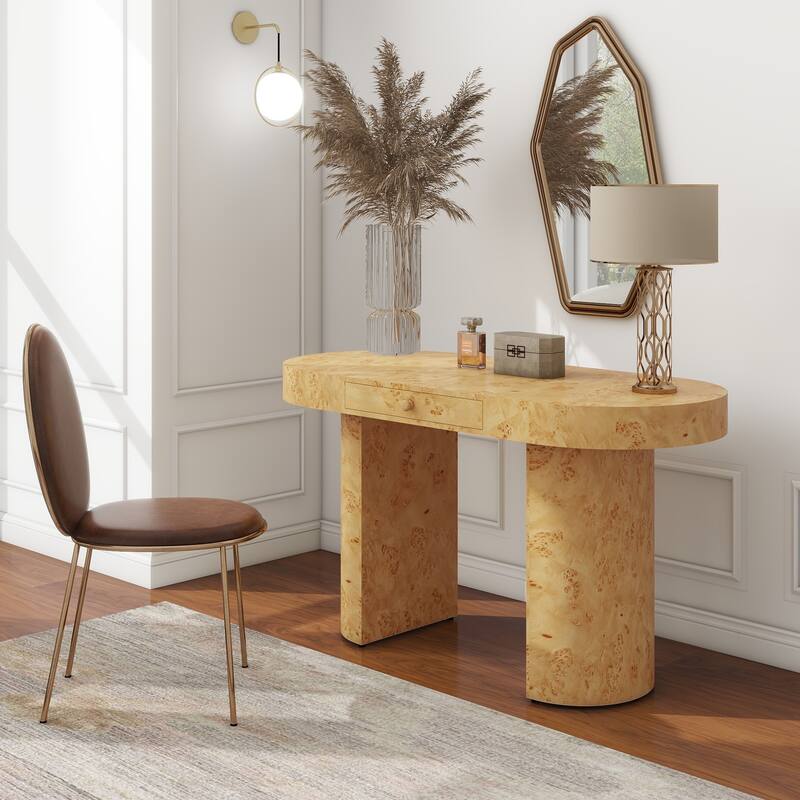 Jesse 55.5" Contemporary Single Drawer Burl Wood Oval Computer Desk