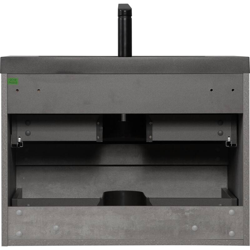 36" Wall-Mounted Floating Vanity with Premium Quartz Sand Basin, Grey Modern Storage Cabinet