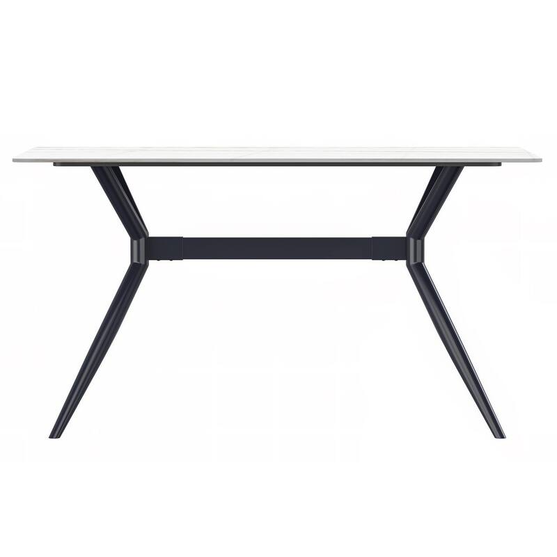 Elega Modern Contemporary Rectangular Glass/Sintered Stone Dining Table with Black Stainless Steel Base for Dining Room/Kitchen