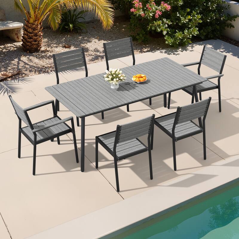 Outdoor Patio Dining Set 7/9 Piece Furniture Set Aluminum Dining Table and Stackable Chairs