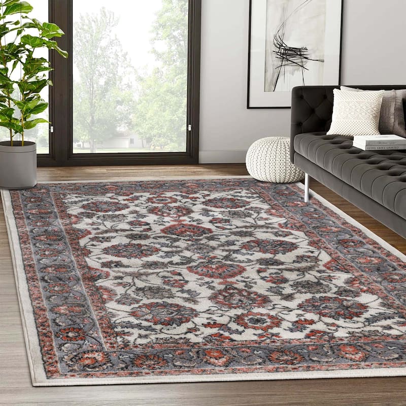 Superior Lille Classic Floral Medallion Indoor Runner or Area Rug - 5' x 8' - Brown/Salmon