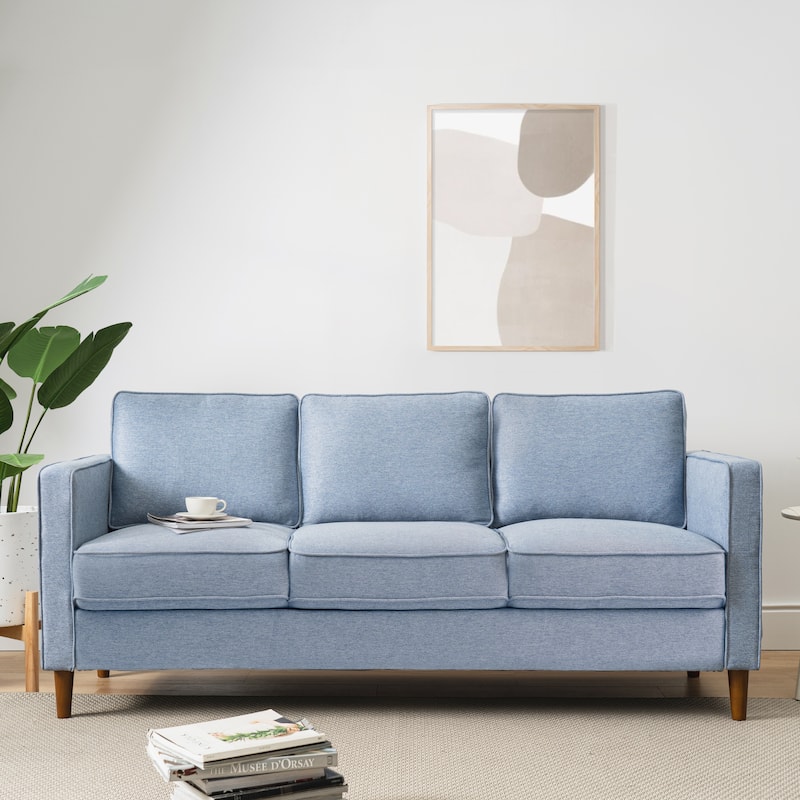 HANA Modern Linen Sofa w/ Arm Pockets by Crown Comfort - Dusty Blue