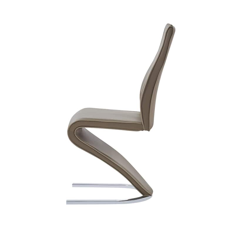 HomeRoots Set of Two Brown and Silver Upholstered Faux Leather Dining Parsons Chairs