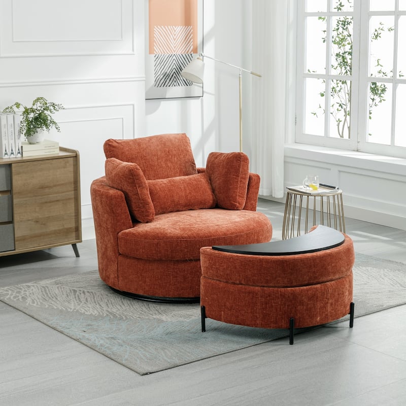 42.2"W Swivel Accent Barrel Chair with Half Crescent Moon Storage Bench