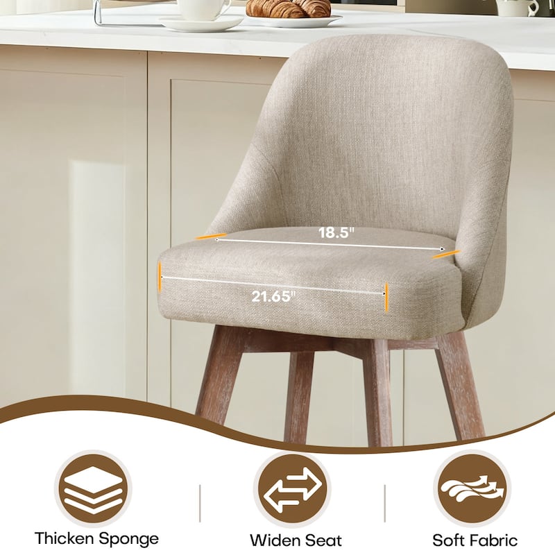 26" Upholstered Counter Height Swivel Bar Stool, Counter Stools with Solid Wood Legs - 39.37"H x 22.44"D x 21.65"W