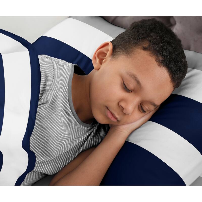 Sweet Jojo Designs Navy Blue/Grey Stripe Boy, Girl, Unisex/Gender Neutral 3-piece Twin Sheet Set - Classic, Bold, Modern Striped