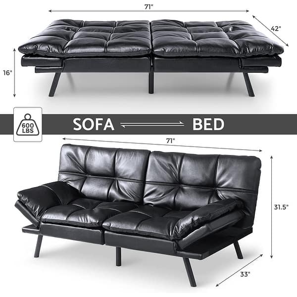 Futon Sofa Bed Memory Foam Futon Mid-Century Modern Convertible Sofa  Bed,Fabric,Dark Gray 