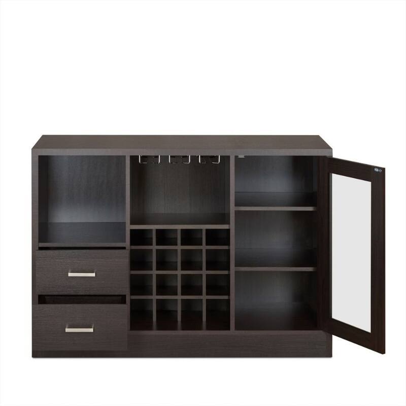 Rustic Oak Wine Server with Storage for Bottles, Glasses, and Essentials - 47" Contemporary Buffet Cabinet