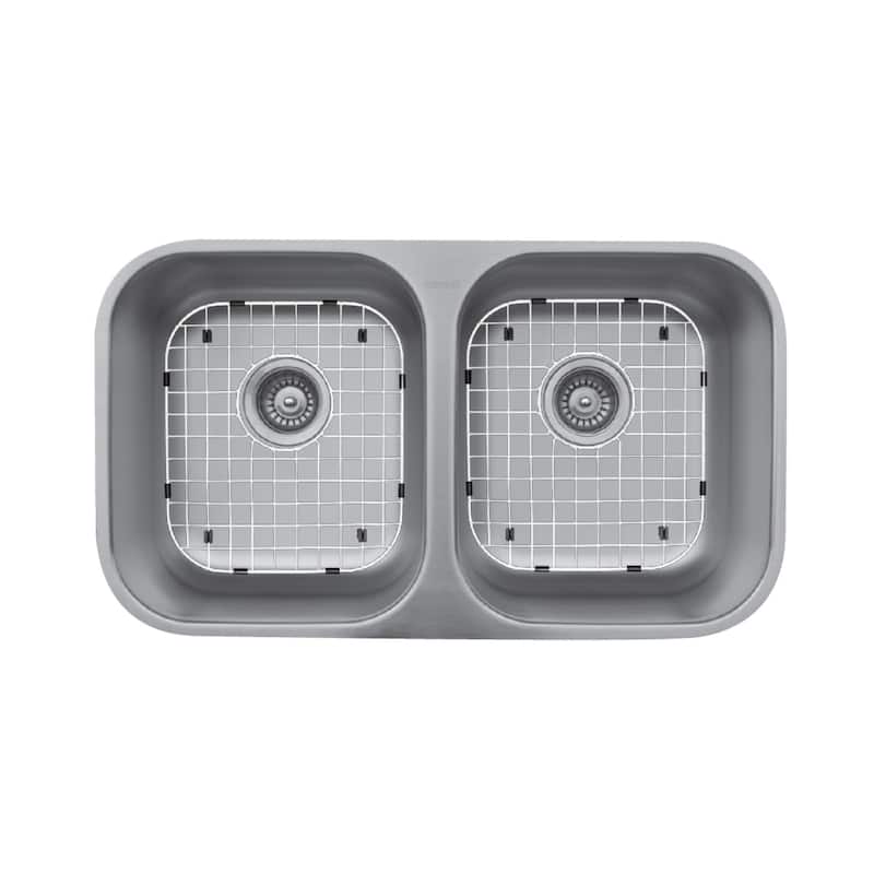 Karran Undermount Stainless Steel 32 in. 0-Hole 50/50 Double Bowl Kitchen Sink Kit