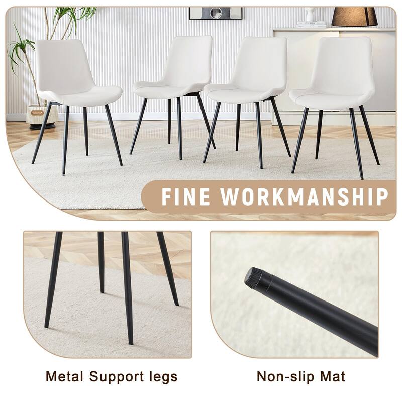 Roomfitters 7/9pcs Wood and Black Spliced Dining Table Set with Storage Base and Curved PU Chairs, White