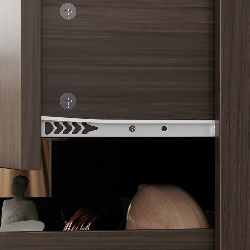 LED-Lit Wood Grain Cabinet - Configurable Storage for Home or Office