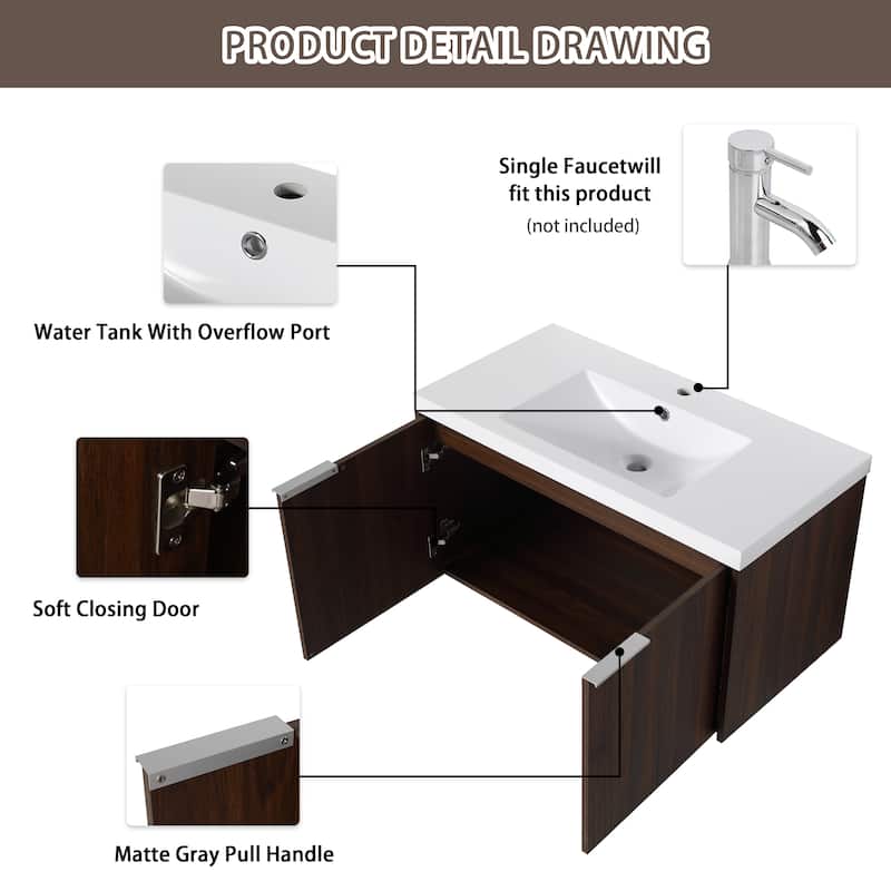 Beingnext 24"/30"/36" Bathroom Vanity with Sink, Floating Bathroom Vanity with 2 Soft Close Doors