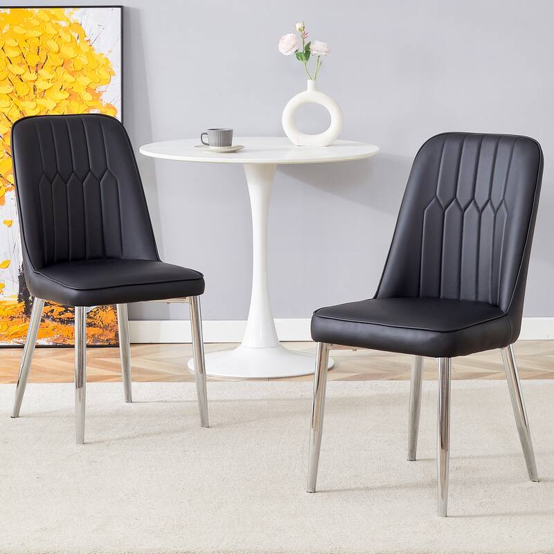 Roomfitters PU Dining Chairs with Smooth Backrest and Silver Metal Legs, Set of 4 for Kitchen or Office Use