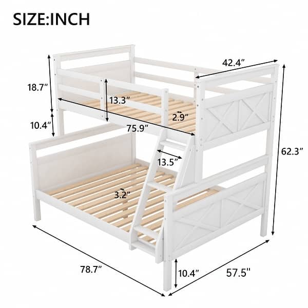 White Twin over Full Bunk Bed with Ladder & Guardrail