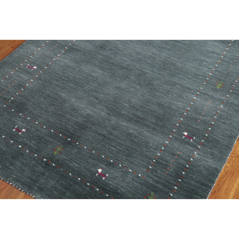 Hand Knotted Oriental 100% Wool Carpet Tribal Tribal Greys & Charcoal Gabbeh Area Rug - 5' 9'' X 4' 0''