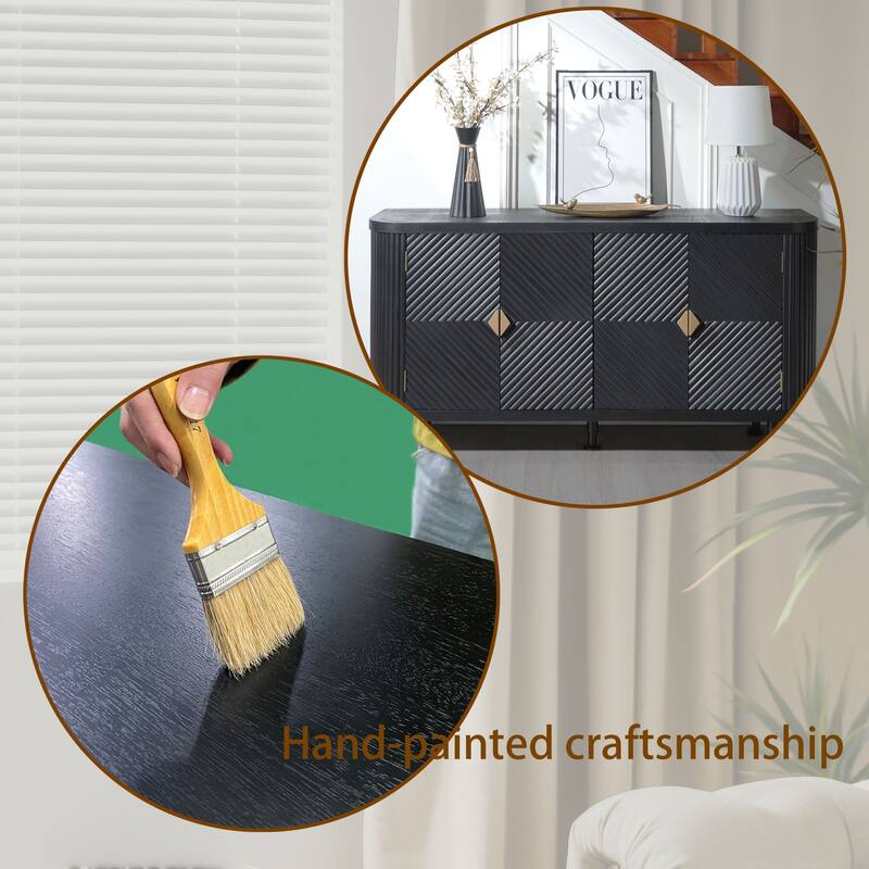 Roomfitters Accent Storage Cabinet, Modern Black Buffet Cabinet with 4 Doors and Adjustable Shelves for Entryway or Living Room