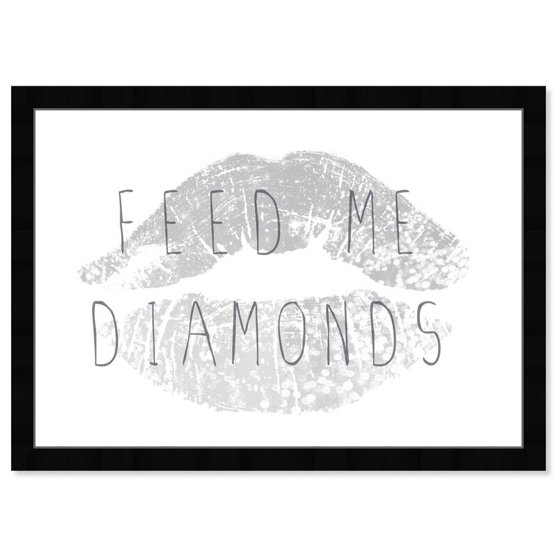 Wynwood Studio 'Feed me Diamonds' Fashion and Glam Wall Art Framed Print Lips - Gray, White