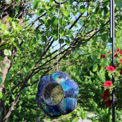 Outdoor Hanging Bird Feeder Indigo Glass Flower Fly-Through - 9"