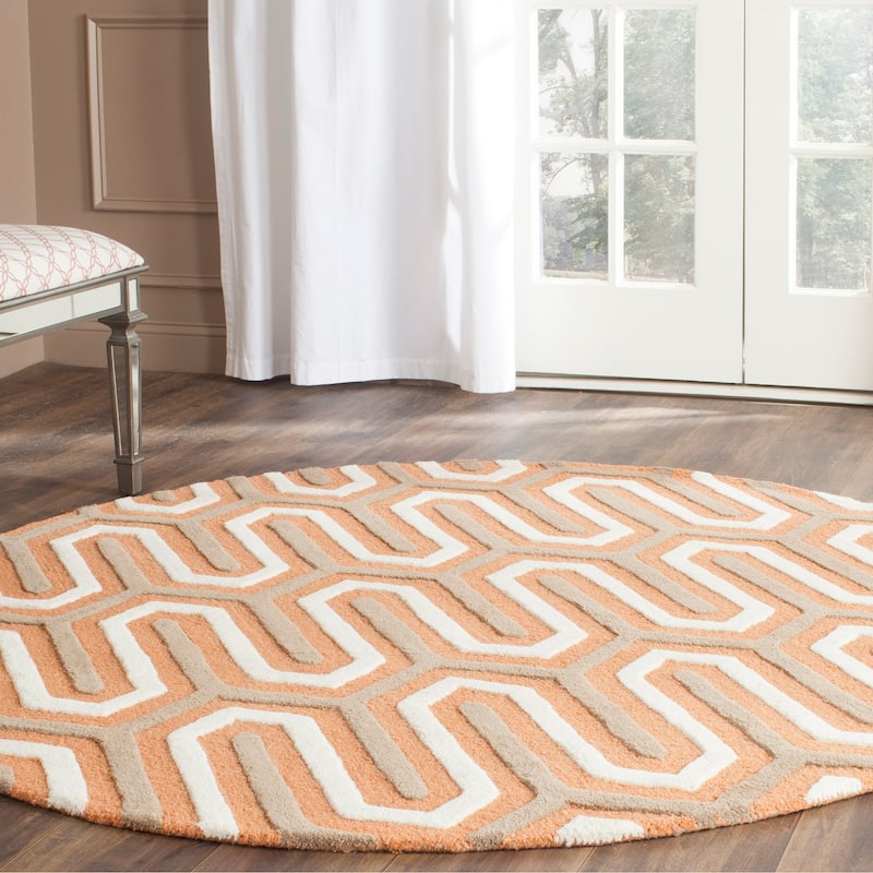 SAFAVIEH, Handmade Cambridge Faiza Modern Moroccan Wool Rug - 6' Round - Orange/Grey