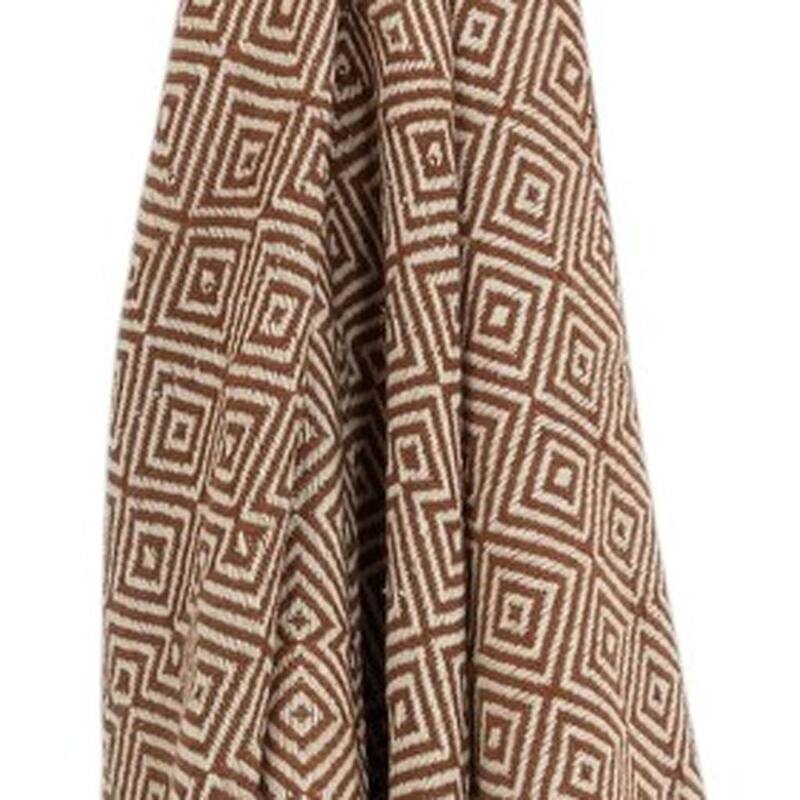 HomeRoots 50" X 60" Brown Cotton Woven Geometric Throw Blanket with Fringe