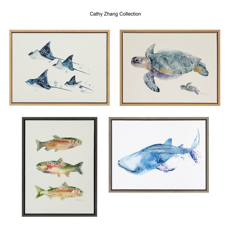 Kate and Laurel Sylvie Eagle Ray Family Framed Canvas by Cathy Zhang