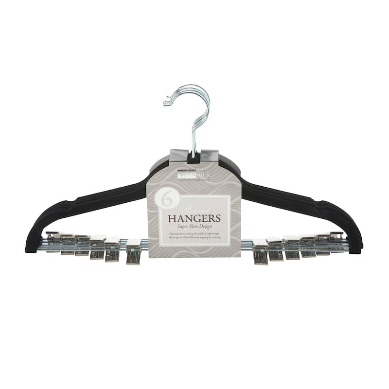 Simplify 6 Pack Velvet Hangers with Clips in Black - 0.16" x 16.93" x 9.06"