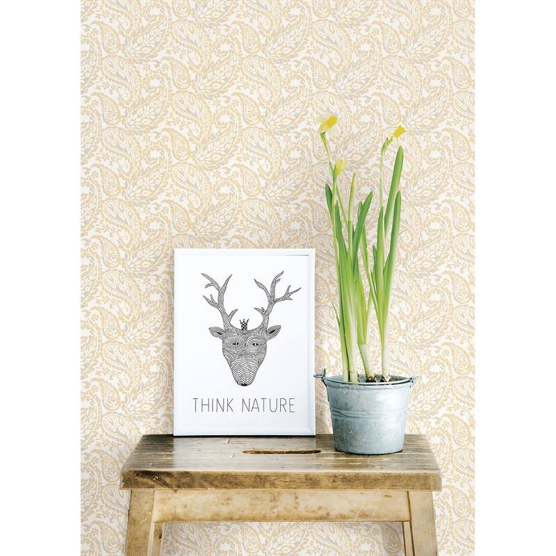 Brewster Adrian Honey Paisley Wallpaper - 20.5in x 396in x 0.025in