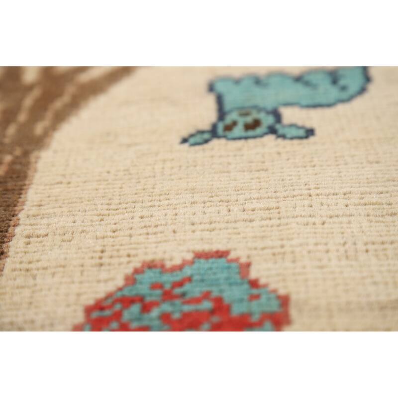 Animals Pictorial Kazak Oriental Foyer Rug Handmade Beige Wool Carpet - 2'0" x 3'0"