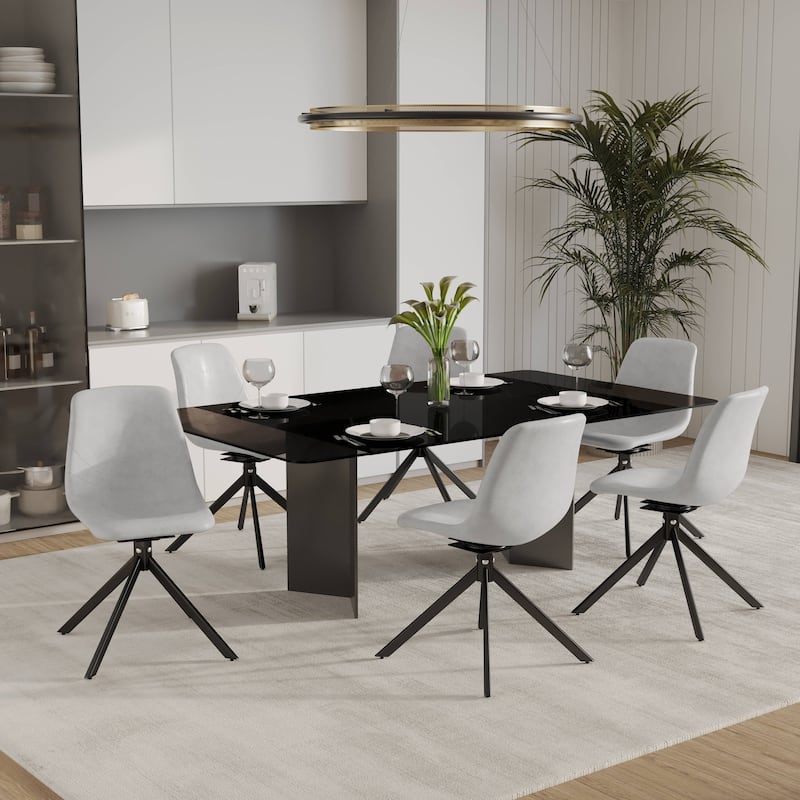 Markley Leather Dining Chair 360 Degree Swivel with Iron legs Modern Accent Side Chair