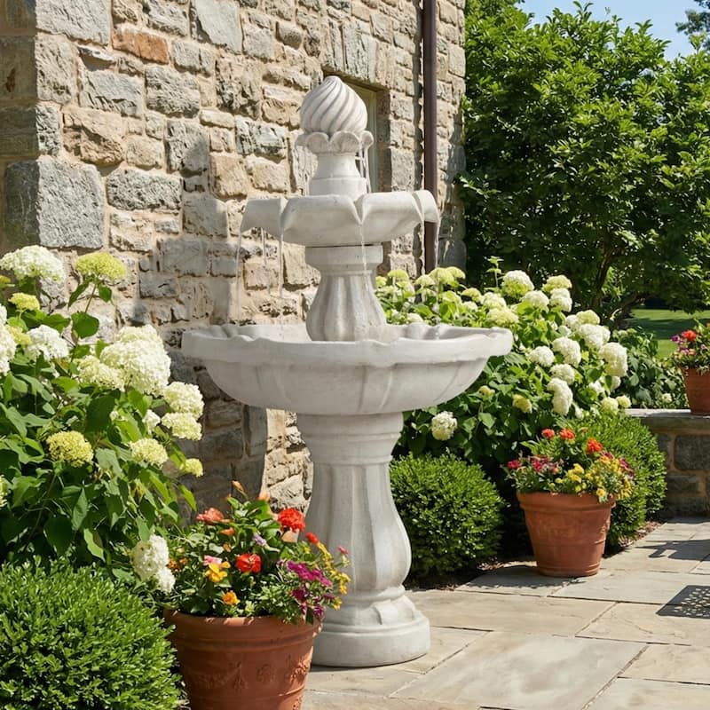 Christopher Knight Home - 2-Tier White 37.4"H Polyresin Outdoor Water Fountain with Recirculating Pump