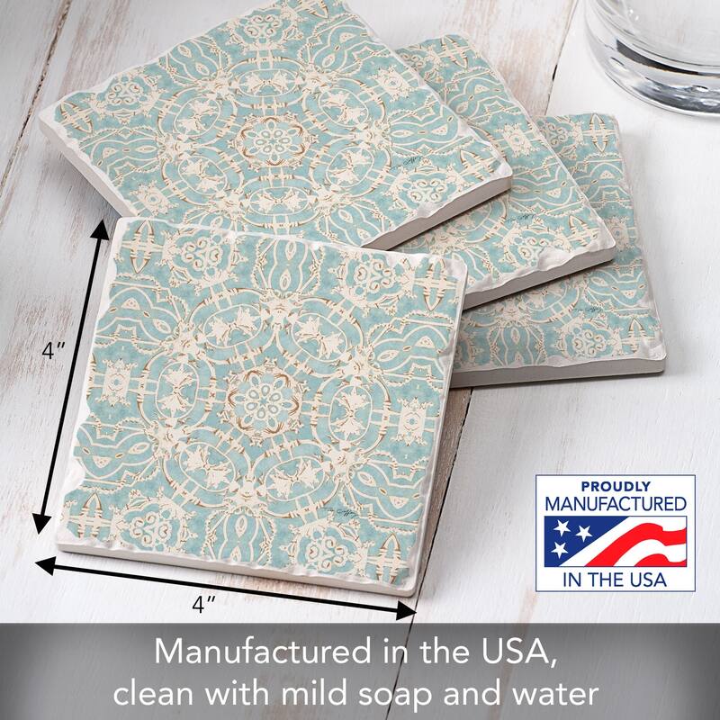 Elegance 4-Pack Tumbled Tile Stone Coasters with Protective Cork Backing Manufactured in The USA