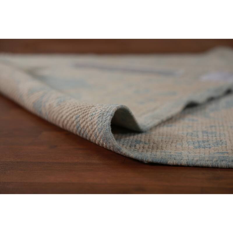 Hand Knotted Oriental 100% Wool Carpet Transitional Geometric Navy Blue & Blues Oushak Runner Rug - 13' 1'' X 3' 6''