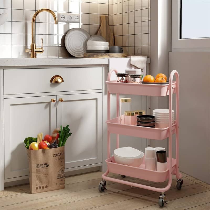 3-Tier Metal Utility Rolling Cart - 11.4"D x 18"W x 31.2"H