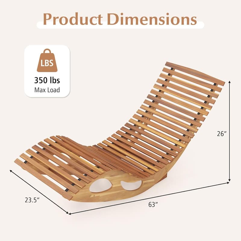 Rocking Chaise Lounge Chair Acacia Wood Sun Lounger Stopper