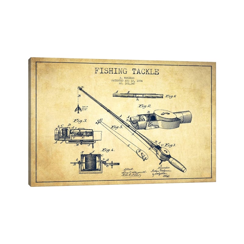iCanvas "Fishing Tackle Vintage Patent Blueprint" by Aged Pixel Canvas Print