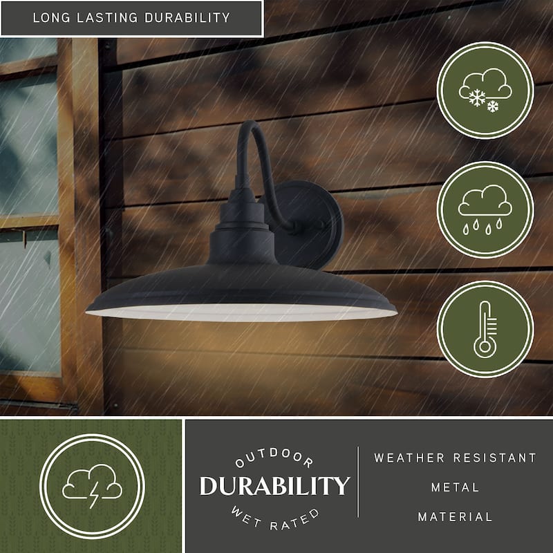 Tucson 1 Light Integrated LED Black and White Farmhouse Outdoor Wall Lantern Metal Shade