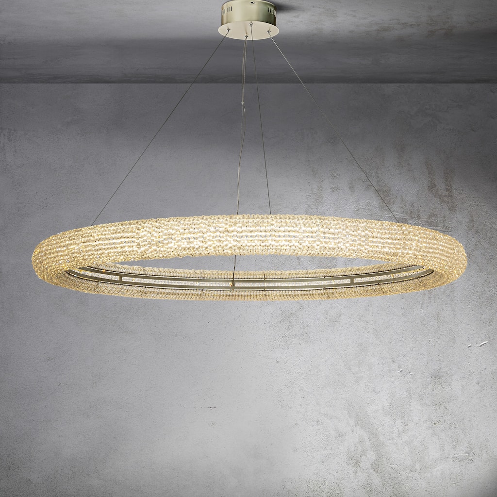 CraftHome 32/48 in. Modern Elegant Integrated LED Ring Crystal Chandelier in Soft Silver