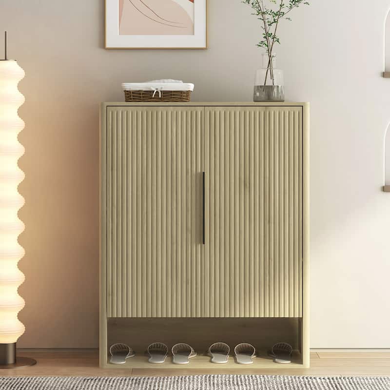 Modern Wooden Shoe Storage Cabinet Organizer with Doors & Adjustable Shelves