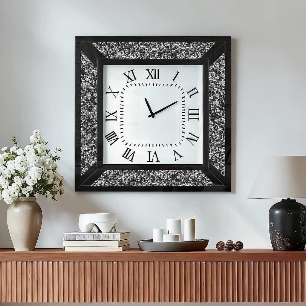 Glass Wall Clock with Diamond Crystal