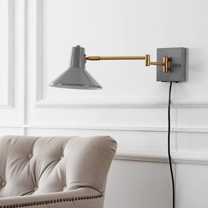 Max Swing Arm 1-Light Modern Midcentury Iron USB Charging Port LED Sconce, by JONATHAN Y