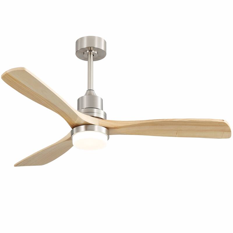52" Solid Wood Noiseless 3-Blade Ceiling Fans with Dimmable LED Light Optional and Remote, 6-Speed Reversible DC Motor