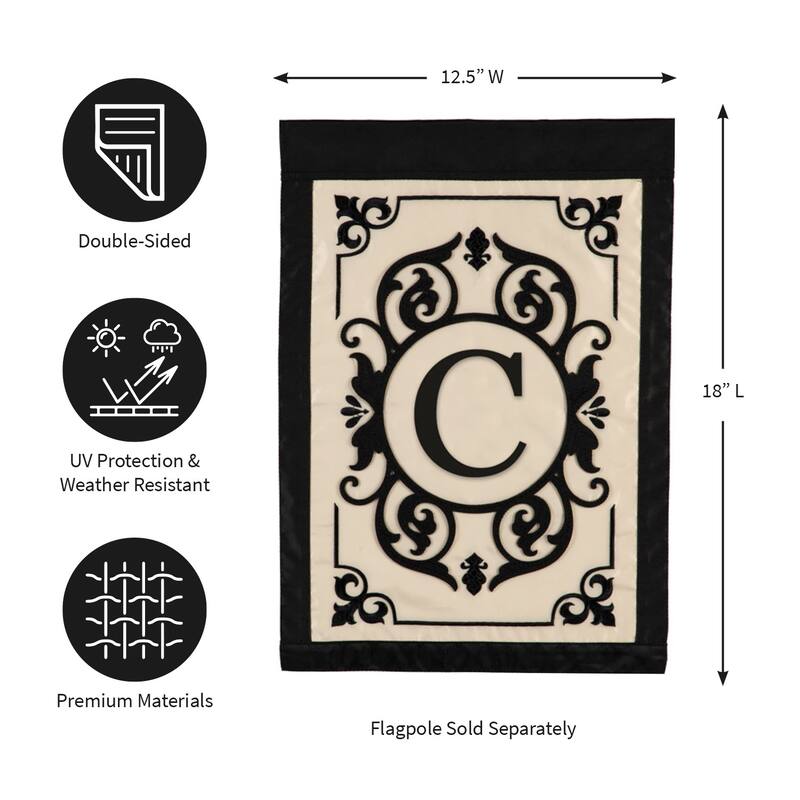 12.5 in. x 18 in. Cambridge Monogram Garden Applique Flag Letter C