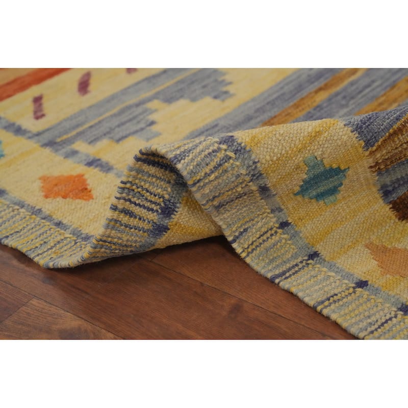 Hand Woven Oriental 100% Wool Carpet Southwestern Tribal Multi-Colored Kilim Runner Rug - 9' 9'' X 2' 8''