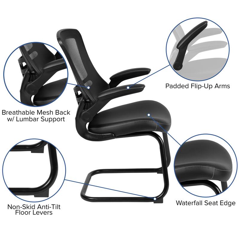 Mesh Sled Base Side Reception Chair with Flip-Up Arms
