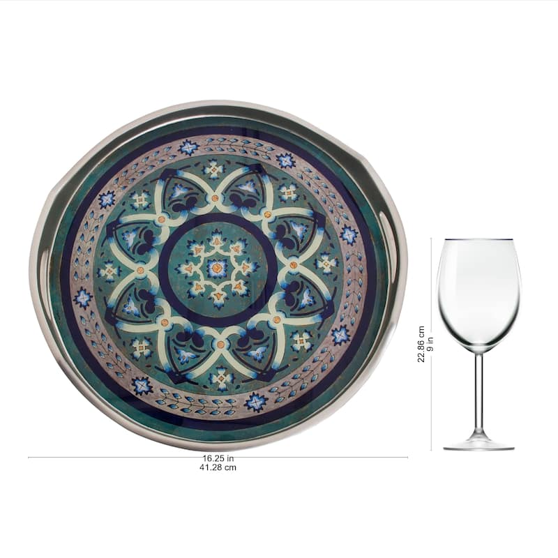 NOVICA Reverse-painted glass tray, 'Floral Intricacy in Silver'