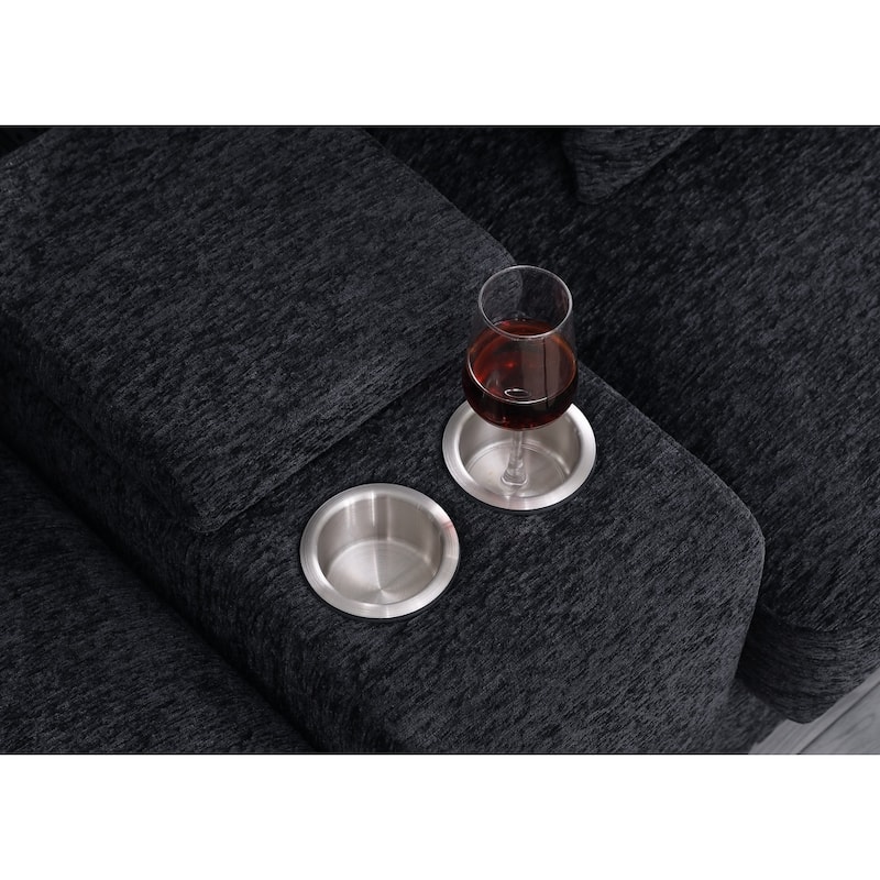 Modern Modular Sectional Sofa with Ottomans and Built-in Console, Cupholders
