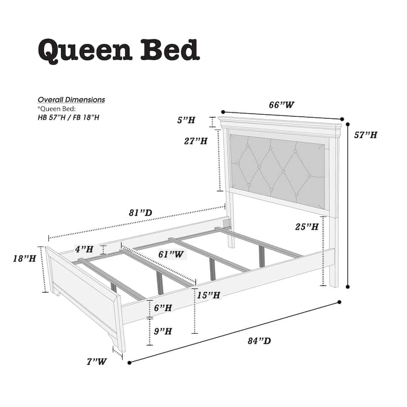 Queen Size Tufted LED Headboard Bed with Faux Leather and Diamond Design