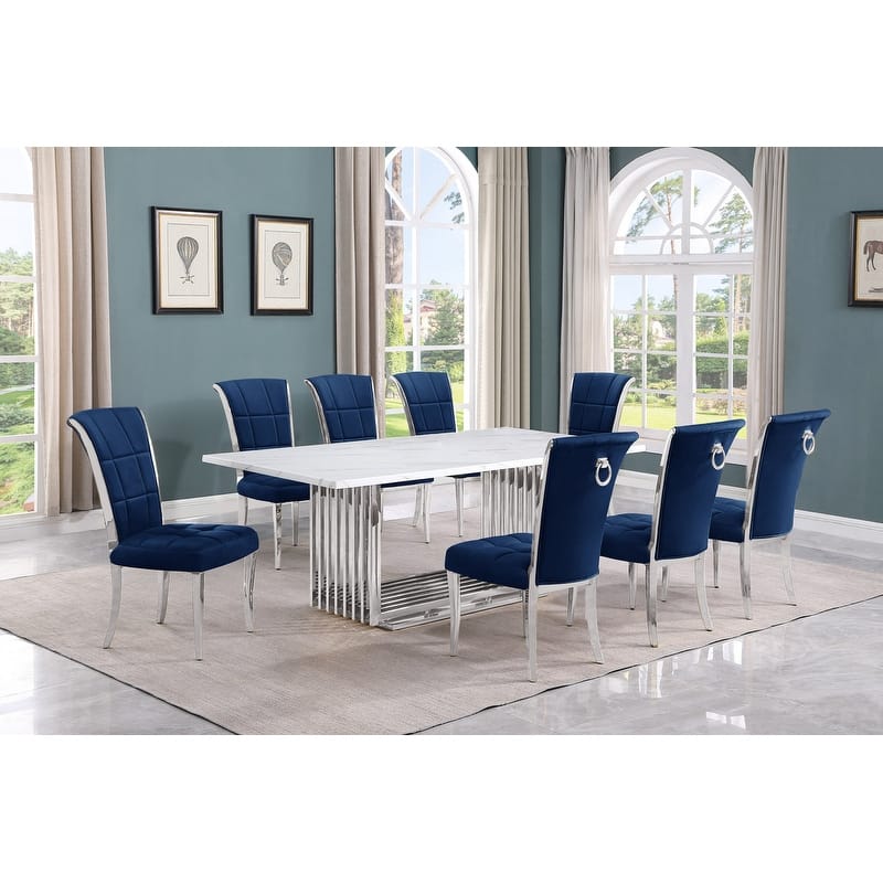 Best Quality Furniture D312/3-SC320-7 Dining Set with 79" White Marble Top