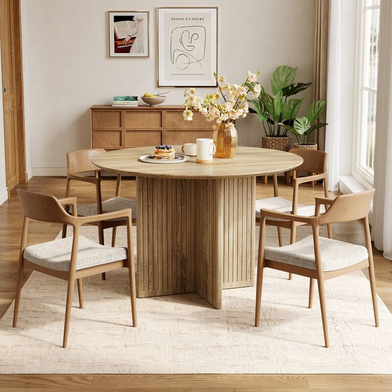 Farmhouse Round Kitchen Dining Table - Natural Brown