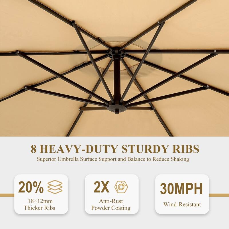 9.8ft Patio Offset Umbrella Cantilever Umbrella with Crank & Cross Bases
